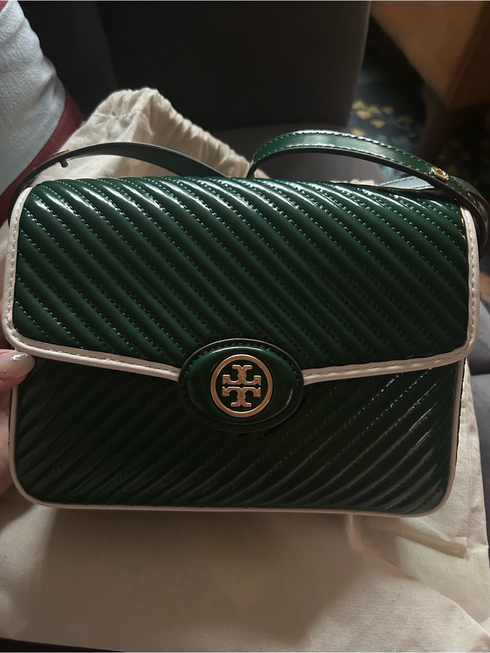 Tory Burch Robinson Puffy Patent Quilted Convertible Shoulder Bag
